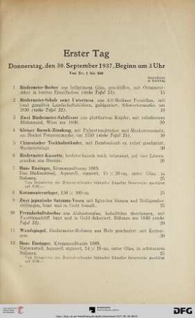 Erster Tag: Donnerstag, den 30. September 1937, Beginn um 3 Uhr (Nr. 1-350)