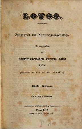Lotos : naturwiss. Zeitschr., 10. 1860