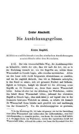 Erstes Kapitel. Addition und Subtraktion der einfachen Ausdehnungen erster Stufe oder der Strecken.