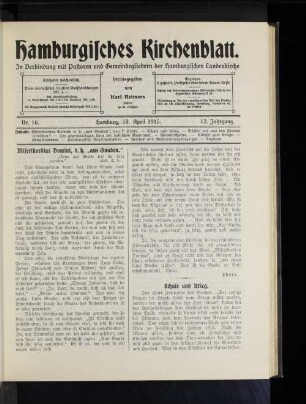 Nr. 16. Hamburg, 18. April 1915. 12. Jahrgang.