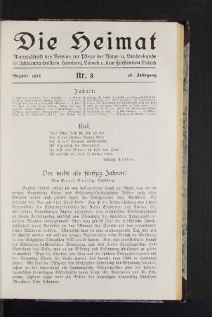 August 1926. Nr. 8. 36. Jahrgang.