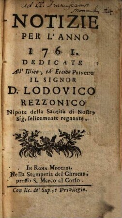 Notizie : per l'anno ..., 1761