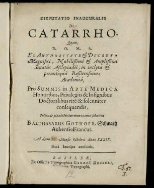 Disputatio Inauguralis De Catarrho