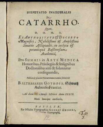 Disputatio Inauguralis De Catarrho