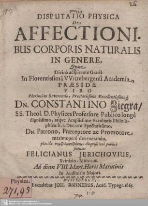 Disputatio Physica De Affectionibus Corporis Naturalis In Genere