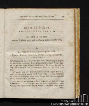Zweyter Abschnitt, von den Gräsern, welche auf ausgebauten Äckern schädlich sind.