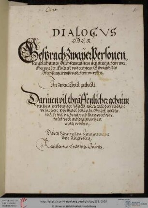 Samuel Zimmermann, Dialogus