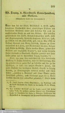 Ad. Traug. v. Gersdorfs Correspondenz mit Gellert