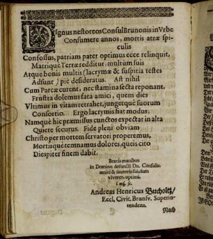 Dignus nestoreos Consul Brunonis ...