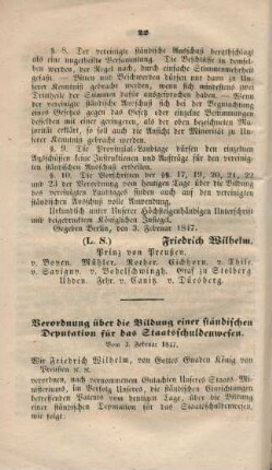 Verordnung über die Bildung einer ständischen Deputation für das Staatsschuldenwesen. Vom 3. Februar 1847.