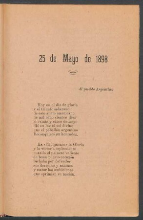 25 de Mayo de 1898 : Al pueblo argentino