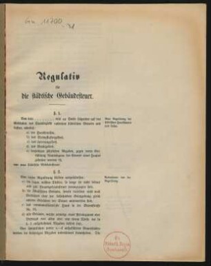 Regulativ für die städtische Gebäudesteuer