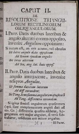 Caput II. De Resolutione Triangulorum Rectilineorum Obliquagulorum.