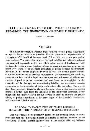 411-424, Do legal variables predict police decisions regarding the prosecution of juvenile offenders?