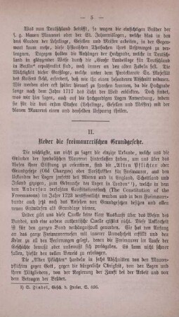 II. Ueber die freimaurerischen Grundgesetze