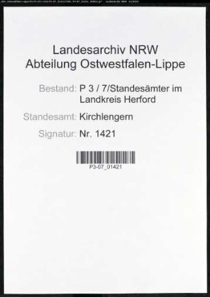 Sterberegister Standesamt Kirchlengern