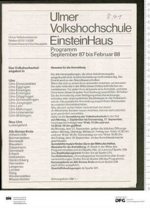 Programm 2. Semester 1987/1988