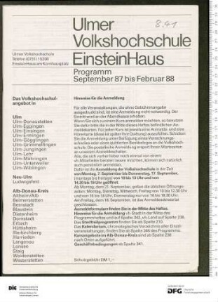 Programm 2. Semester 1987/1988