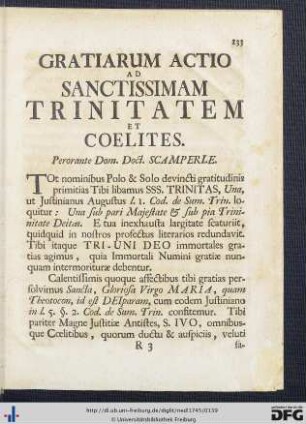 Gratiarum Actio ad Sanctissimam Trinitatem et Coelites.