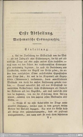 Erste Abtheilung. Mathematische Cosmographie