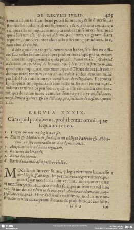 Regula XXXIX. Cùm quid prohibetur, prohibentur omnia quae sequuntur ex eo