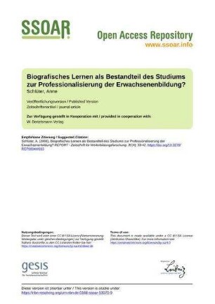 Biografisches Lernen als Bestandteil des Studiums zur Professionalisierung der Erwachsenenbildung?