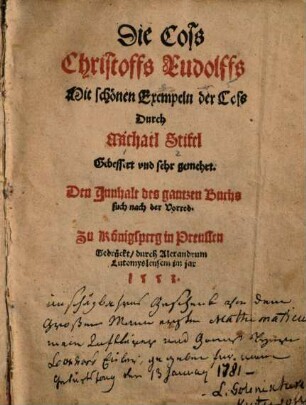 Die Coss Christoffs Rudolffs : Mit schönen Exempeln der Coss