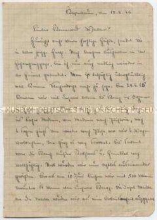 Handschriftlicher Brief aus der Zeit nach dem Zweiten Weltkrieg