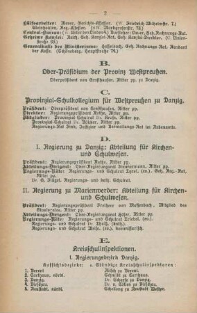 B. Ober-Präsidium der Provinz Westpreußen