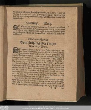 Das ander Capitel. Vom Frühling oder Lentzen dieses 1609. Jahrs.