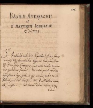 [Brief von Basilius Amerbach an D. Martin Borrhaum]