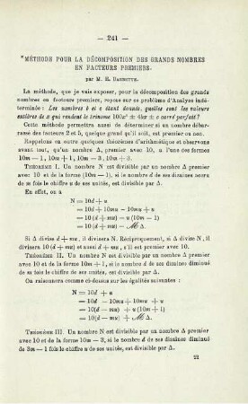 MÉTHODE POUR LA DÉCOMPOSITION DES GRANDS NOMBRES EN FACTEURS PREMIERS.