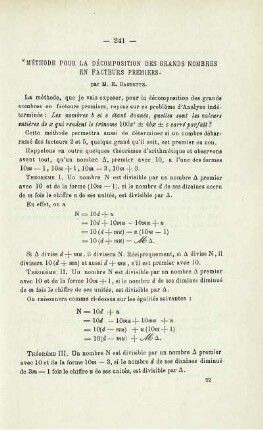 MÉTHODE POUR LA DÉCOMPOSITION DES GRANDS NOMBRES EN FACTEURS PREMIERS.