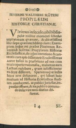 Severini Waltheri Slüteri Propylaeum Historiae Christianae.