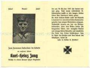 Gedenkblatt für den gefallenen Karl-Heinz Jung - Personenkonvolut
