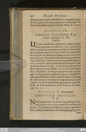 Epistola IX. Marco Velsero, V. A. Reipub. Augustanae II. Viro Praefecto.