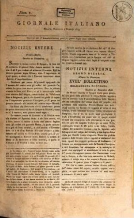 Giornale italiano : tutti gli atti d'amministrazione posti in questo foglio sono ufficiali. 1809,1 = Nr. 1 - 181