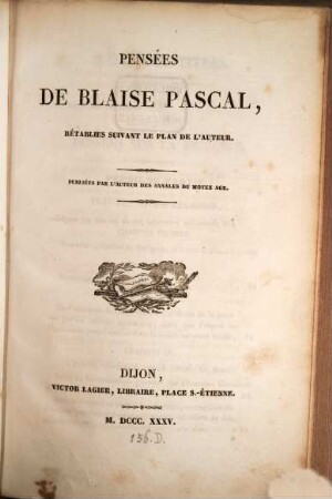 Pensées de Blaise Pascal rétablies suivant le plan de l'auteur