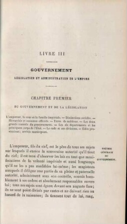 Chapitre premier: Du gouvernement et de la législation