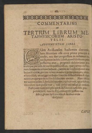 Commentarius In Tertium Librum Metaphysicorum Aristotelis.