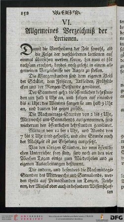 VI: Allgemeines Verzeichniß der Lectionen
