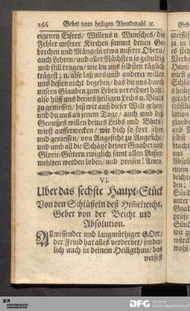VI. Uber das sechste Haupt-Stück Von den Schlüßeln deß Him[m]elreichs.