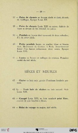 Sièges et Meubles (Nr. 62-91)