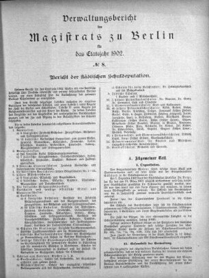 No. 8. Bericht der städtischen Schuldeputation
