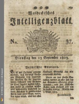 No. 37. Dienstag den 13 September 1803