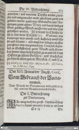 Der XIII. Articul der Augsp. Conf. Vom Gebrauch der Sacramenten