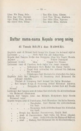 Daftar nama-nama Kepala orang asing di Tanah Djawa dan Madoera