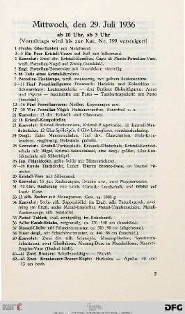 Mittwoch, den 29. Juli 1936, ab 10 Uhr, ab 3 Uhr (Nr. 1-499)
