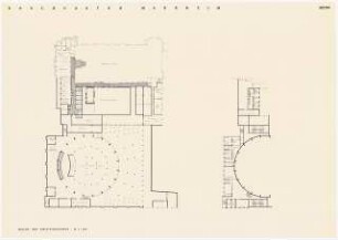 Rosengarten, Mannheim Kongresszentrum: Grundriss Keller und Zwischengeschoss 1:200 (Lichtpause von Inv.Nr. 35671)
