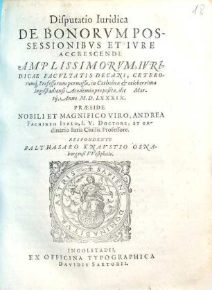 Disputatio iuridica de bonorum possessionibus et iure accrescendi